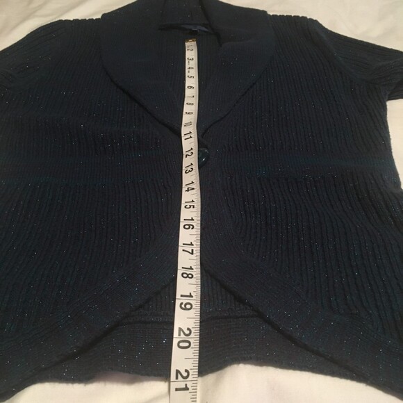 ✨️3 For $20✨️ cardigan M Sparkly green purple-brown shawl collar Preppy Retro - Picture 8 of 8